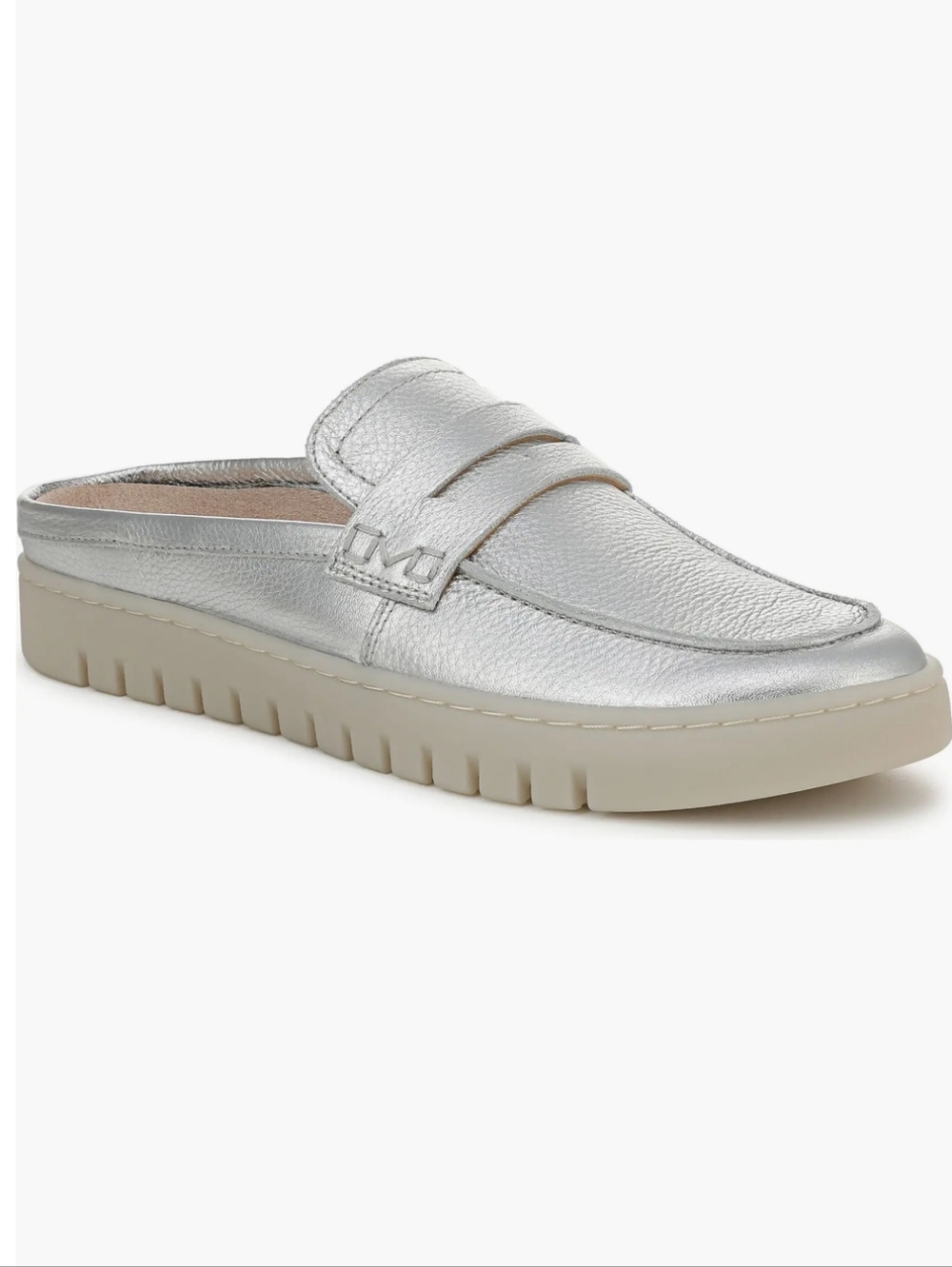 Vionic Women's Metallic Silver Leather Uptown Penny Loafer Mules
